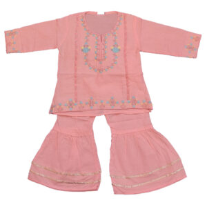 Peach Embroided Frock with shararah