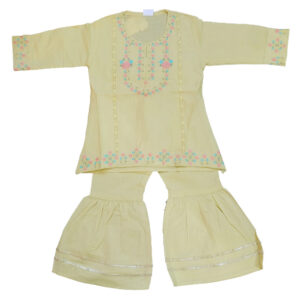 Yellow Embroided Frock with shararah