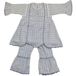 Blue linning embroided frock with trouser