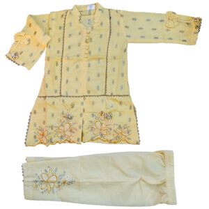 Yellow Embroided self print Kurta with Trouser