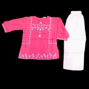 Pink Embroided Kurta with white Trouser