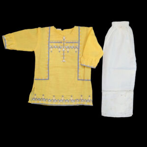 Yellow Embroided Kurta with white Trouser