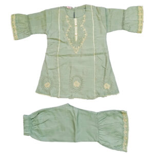 Green Embroided self print frock trouser