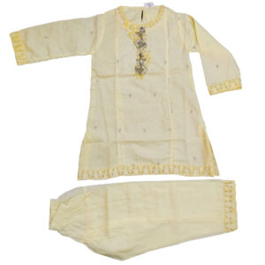 Lemon yellow Embroided self print A-line shirt with shalwar