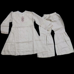 Skin Embroided self print frock with shararah