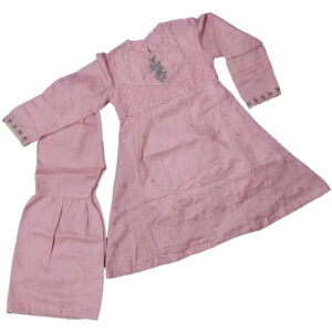 Peach Embroided self print frock with shararah