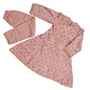 Pink Peach Embroided umbrela frock with trouser