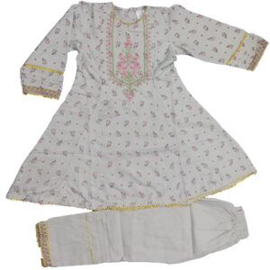 Gray Embroided umbrela frock with trouser