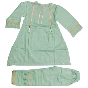 Green Embroided A-line shirt with trouser