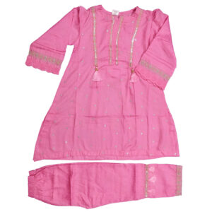 Pink Embroided A-line shirt with trouser